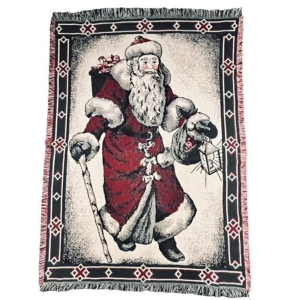 Vintage BEACON The Blanket Brand Santa Claus Blanket Tapestry #508 ‎ 50" x 73"
